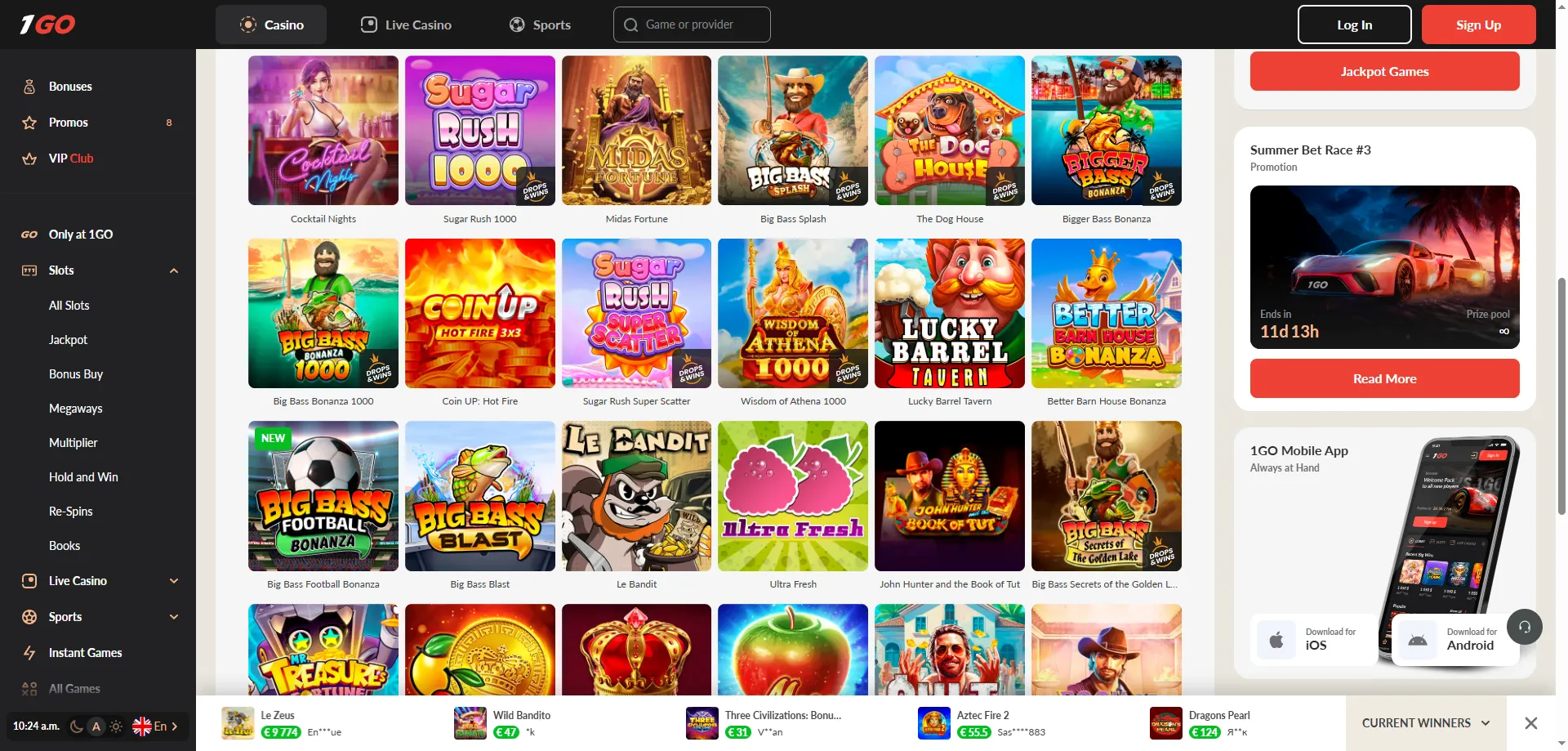 1GO Casino distinctive features — 11000 games, VIP program and crypto support